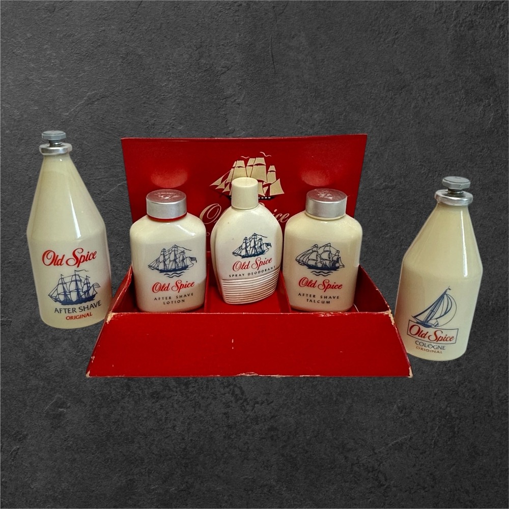Old Spice Deluxe Traveler Set Mens Vintage Ivory Red Shulton Cologne After Shave